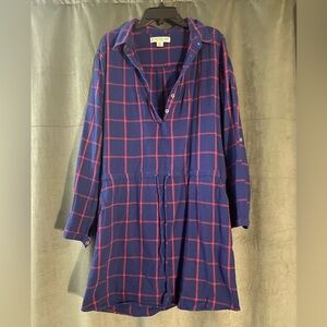 Navy and Red Checkered Long Sleeve Dress